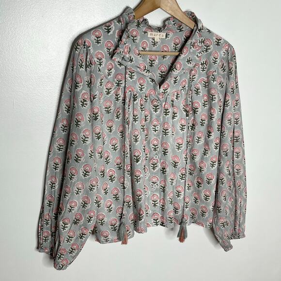 Marea Long Sleeve Georgia Button Up Top Womens Small Grey Pink Floral Cotton - Picture 3 of 11